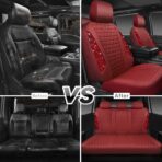 CAR PASS Bling Diamond Burgundy Leather Car Seat Covers Full Sets Interior Sets, Waterproof Shining Glitter Sparkly Crystal Universal Armrest Fit Automotive Truck SUV Cute Women Girl, Red Rhinestone - Image 6