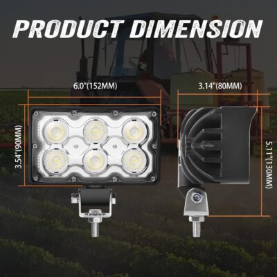 6 Inch LED Tractor Light, 60W Super Bright LED Work Light Rectangular Foglight 5500LM Waterproof 4x6 Flood Offroad Light for Truck, Tractor, ATV, SUV, UTV, Trailer, Excavator, Heavy Equipment (1 PCS) - Image 7