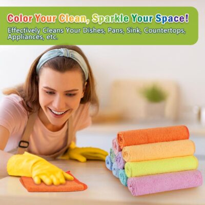 AIDEA Microfiber Cleaning Cloth, 20PK, Colorful Lint-Free Vibrant Cleaning Rags, Microfiber Towels for Cars, Wash Cloths, Dusting Cloth for Home, Window, Cleaning Supplies, 11.5"×11.5" - Image 4