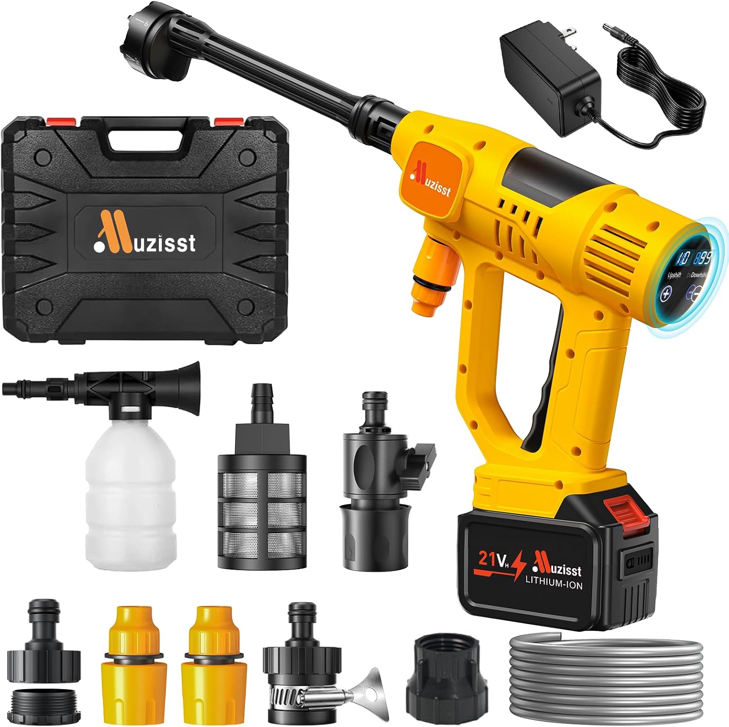 71tGpawL9-L._AC_SL1500_.jpg Cordless Pressure Washer, 1100 PSI 2.4GPM Battery Powered Portable Power Washer with 6-in-1 Nozzle, 10 Pressure Settings, Battery Level Display, Draw Water from Anywhere, for Car, Garden, Yard - Image 1