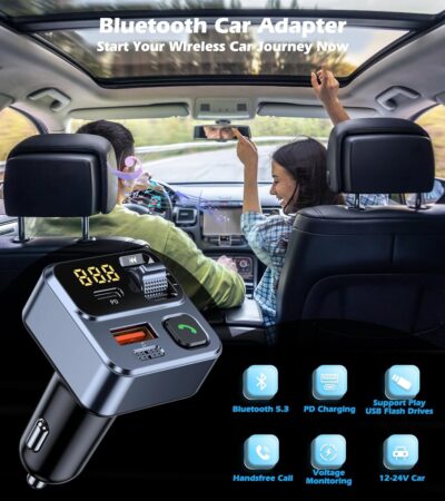 KAIY FM Transmitter Bluetooth Car Adapter, Car Radio Bluetooth Transmitter HandsFree Calling Music Player, FM Radio Adapter 42W Type-C Fast Charging, Support USB Drive - Image 7