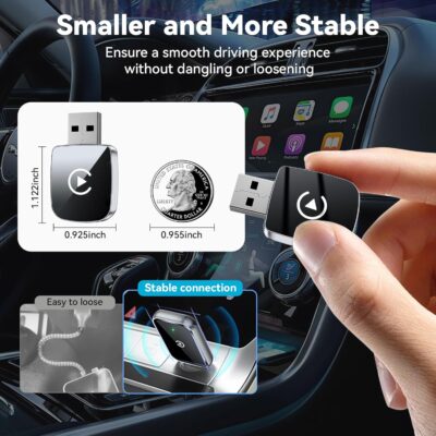 Mini Wireless CarPlay Adapter for iPhone,2 in 1 for Apple Carplay and Android Auto Adapter,Convert Wired to Wireless, Plug & Play, USB to USB-C/Type-C, Stable Control & No Delay, Black - Image 6
