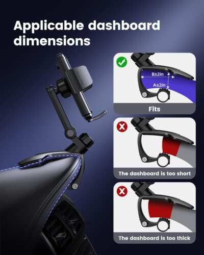 Dashboard Car Phone Holder Mount with Anti-Drop Clip - 360° Rotation Multifunctional Cell Phone Holder Car for iPhone, Samsung, Google and 4-7" Cellphones - Image 6