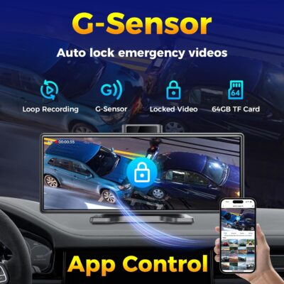 10.26" Wireless Apple CarPlay Android Auto Car Screen - Secure Strong Bracket, 4K Dash Cam, GPS Navigation, HD Touchscreen, AirPlay, Car Stereo, Fits All Vehicles - Image 4