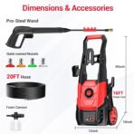 Electric Pressure Washer, 2.5 GPM Power Washer with Foam Cannon, Electric High Pressure Washer with 4 Quick Connect Nozzles for Cars, Driveways, Fences, Patios, Home Cleaning - Image 8