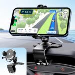 Dashboard Car Phone Holder, Universal 360° Rotation Dash Phone Mount for Car, Multifunctional Dashboard Clip Phone Bracket, Hands-Free Cell Phone Holder Stand Compatible with iPhone & Android (Black)