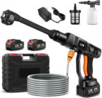 Pressure Washer Battery Powered 3000mAh, Portable Cordless Power Washer 652PSI, Handheld Car Pressure Washer with 6-in-1 Nozzle,17FT Drain Hose, Power Cleaner for Patio Floor Fence Deck Indoor Black