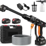 Pressure Washer Battery Powered 3000mAh, Portable Cordless Power Washer 652PSI, Handheld Car Pressure Washer with 6-in-1 Nozzle,17FT Drain Hose, Power Cleaner for Patio Floor Fence Deck Indoor Black