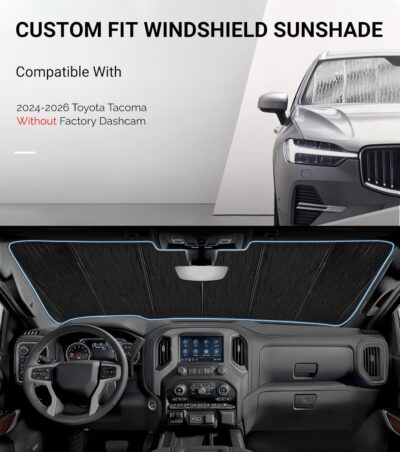 Pigenius Windshield Sun Shade for Toyota Tacoma 2024-2026 Without Factory Dashcam, Front Window Sunshade - AstraGuard - Image 2