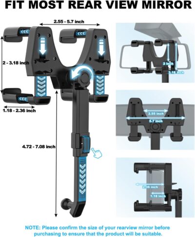 for MagSafe Car Mount Rearview Mirror [24 Strong Magnet] Magnetic Phone Holder for Car Rear View Mirror [4 Clip Stable] Phone Holders for Your Car for iPhone Air 17 Pro Max 16 15 14 13, All Smartphone - Image 4