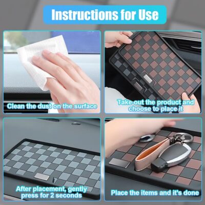 Car Dashboard Non-Slip Mat, PVC Grid Multifunctional Auto Storage Tray, Universal Vehicle Organizer Sticky Gripping Pad for Smartphone, GPS, Keys, Sunglasses, Number Plate (Black Grey) - Image 5