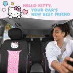 Carbella Hello Kitty Car Seat Covers - Cute and Durable Pink Front Seat Covers, Adorable Hello Kitty Design, Comfortable and Long-Lasting Polyester, Car Accessories Gift 2pc Black/Pink - Image 2