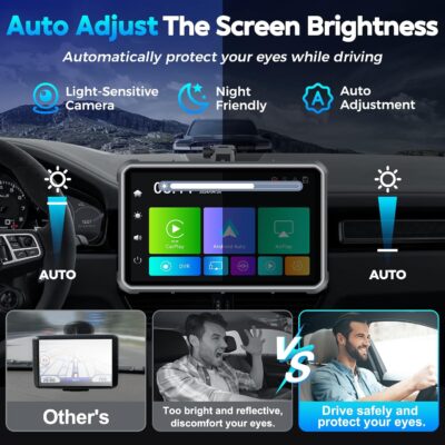 Portable Apple Carplay Screen for Car, 8" Wireless Android Auto Screen with 4K Dash Cam & 1080P Backup Camera, Secure Strong Bracket, Navigation, Bluetooth, Mirror Link, Fits All Vehicles - Image 4