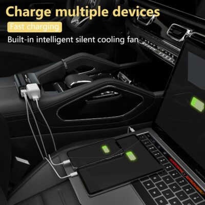 150W Power Inverter 12V DC to 110V AC Car Plug Adapter Outlet Converter with 3.1A Dual USB AC car Charger for Laptop Computer Black - Image 2