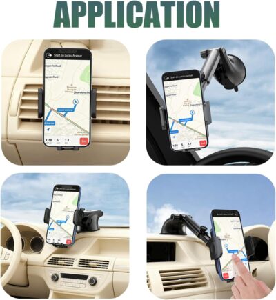 Car Phone Holder, Strong Suction Cup Vehicle Windshield Dashboard Air Vent Cellphone Mount, 360° Rotating Adjustable Smartphone Holder, Universal Automotive Accessories (Black) - Image 5