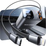 Retractable Car Charger for iPhone 17,Rocoren 4 in 1 USB C Car Charger with Dual Cord,69W Fast Charging Cigarette Lighter Adapter,Road Trip Essentials,Car Accessories Gifts for iPhone 16/15/14,Galaxy