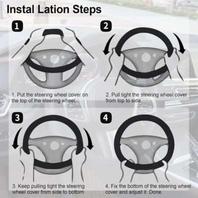 Amiss Car Steering Wheel Cover, 14.5"-15" Comfortable Anti-Slip Safety Protection Design, Microfiber PU Leather Steering Wheel Cover, Universal Fit for 95% Cars, Car Interior Accessories (Black) - Image 5