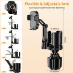 Phone Holders for Your Car, 2 in 1 Cup Holder Phone Mount with Expander, Secure Hold, Adjustable Base and Long Arm with 360°Rotation Car Phone Holder for 4-7‘’ devices and Up to 5.31'' Most Bottles - Image 5