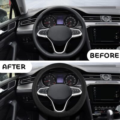 Elastic Stretch Car Steering Wheel Cover, Breathable Microfiber Ice Silk Vehicle Steer Wheel Protector for 15Inch, Anti-Slip Auto Interior Accessories Universal for SUV, Truck, RV (Black) - Image 4