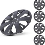 AUTOWIKI (4-Pack) Premium 15" Wheel Rim Cover Hubcaps OEM Style Replacement Snap On Car Truck SUV Hub Cap - 15 Inch Set, Abs,Steel, Acrylonitrile Butadiene Styrene(Black Matte)