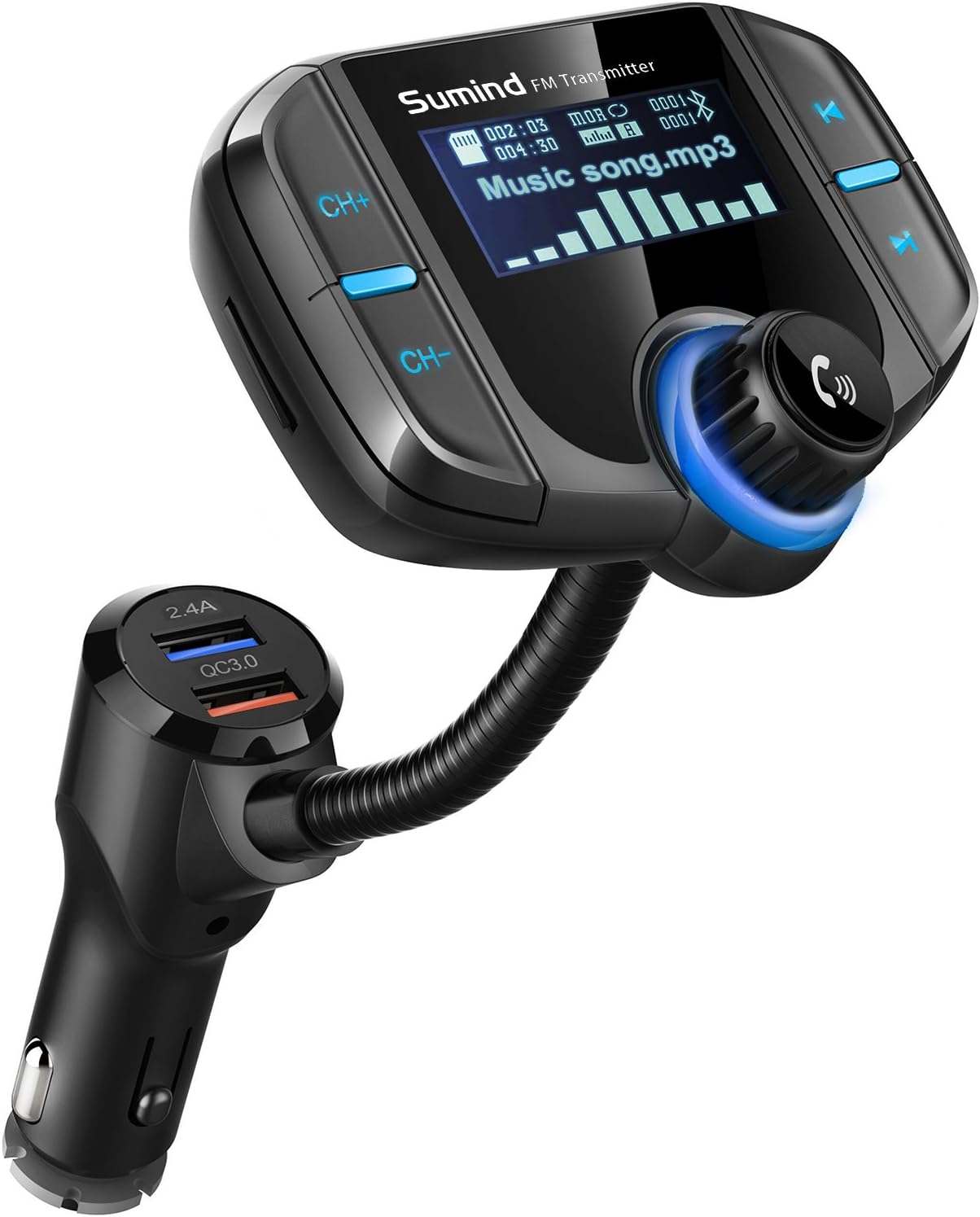 71u8GQj2PoL._AC_SL1500_.jpg Sumind 2026 Upgraded Wireless Bluetooth Car Adapter FM Transmitter, 1.7'' LCD Display, Flexible Gooseneck, 20W QC3.0&Dual USB Ports, AUX Input/Output for Hands-Free Call, Micro /TF Card(Black,Normal) - Image 1