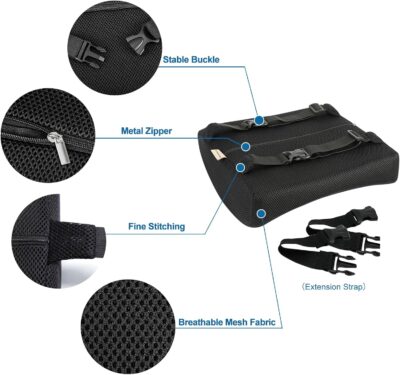 Lumbar Pillow for Chair and Car, Back Support for Office, Memory Foam Cushion with Mesh Cover - Black - Image 3