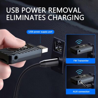 USB Bluetooth Receiver for Car, Bluetooth 5.3 Wireless Audio Adapter, USB Power Supply 3.5mm Aux Jack Adapter, FM+AUX Transmitting Signal Receiver, for Car Stereo Sound Home Stereo, PC (Black) - Image 5
