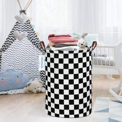 LANGYASHAN Laundry Basket Canvas Fabric Collapsible Organizer Basket for Storage Bin Toy Bins Gift Baskets Bedroom Clothes Children Nursery Hamper (Racing flag) - Image 5