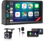 7" Wireless Double Din Car Stereo with Carplay, Android Auto, Bluetooth, Multimedia Car Audio Support Mirror Link, Backup Camera, FM/AM, HD Touchscreen, Aux Input Car Audio Receivers