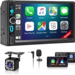 7" Wireless Double Din Car Stereo with Carplay, Android Auto, Bluetooth, Multimedia Car Audio Support Mirror Link, Backup Camera, FM/AM, HD Touchscreen, Aux Input Car Audio Receivers
