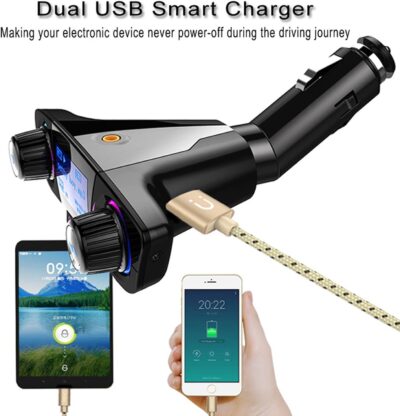 Bluetooth FM Transmitter Handfrees-Calling Radio Adapter Car Kit with Dual USB Port MP3 Player Support TF Card USB Flash Drive - Image 4