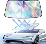 Windshield Sun Shade, car Front Windshield Sunshade with Mirror V-Cut, Foldable Front Car Sun Shield, Automotive Interior Sun Protection Fits Passenger Car, Sedans, SUV (Dazzling Laser)
