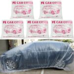 LuliKa 5 Packs Disposable Car Cover Clear Plastic Car Cover Universal Rain Dust Garage Cover with Elastic Band Large (15.7FT x 24.6FT)…