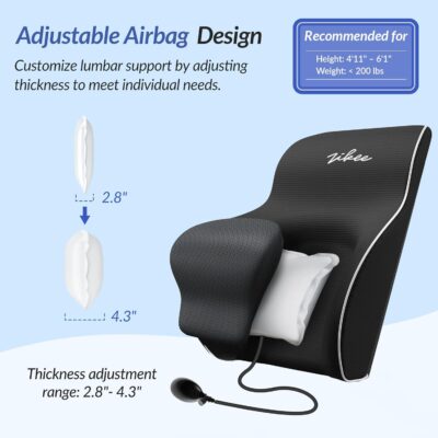 ZIKEE Adjustable Airbag Lumbar Support Pillow Provides Comfortable Support Back Pain Relief and Improves Posture, Ergonomic Memory Foam Back Support Pillow for Office Chair, Car, Home - Image 4