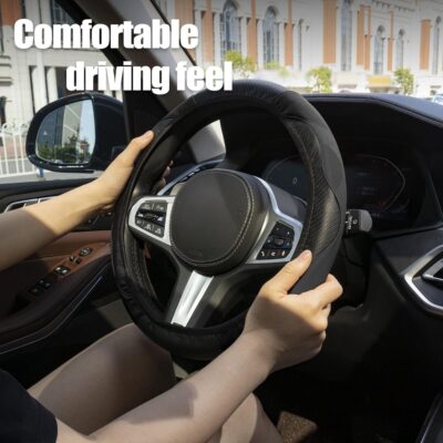 Amiss Car Steering Wheel Cover, 14.5"-15" Comfortable Anti-Slip Safety Protection Design, Microfiber PU Leather Steering Wheel Cover, Universal Fit for 95% Cars, Car Interior Accessories (Black) - Image 6