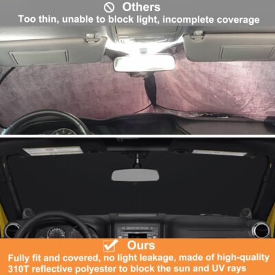 Windshield Sun Shade for Jeep Wrangler JK 2007-2018, Foldable Heat Shield with UV Protection, Custom Fit for 2/4 Door Models, Car Window Visor Accessories - Image 4