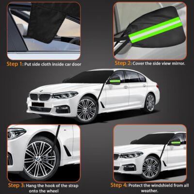 Car Windshield Cover for Ice and Snow, 600D Oxford Fabric Windshield Snow Cover Heavy Duty, Magnetic Car Anti-Snow Cover, Winter Frost Hail Protector for Most Sedan Truck SUV Van MPV (70 x 50 Inch) - Image 7