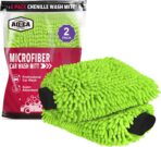 AIDEA Car Wash Mitt Microfiber, 2PK Scratch Free Lint-Free, Premium Chenille Microfiber Mitt Car Wash Brush, Green, Regular Size 7.12''X10.14''