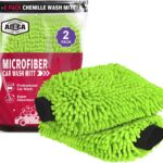 AIDEA Car Wash Mitt Microfiber, 2PK Scratch Free Lint-Free, Premium Chenille Microfiber Mitt Car Wash Brush, Green, Regular Size 7.12''X10.14''