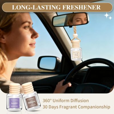 Car Air Freshener 6 Pack, Vanilla Cream,Mahogany & Lavender 3 Natural Scent, Long Lasting Essential Oil Fragrance Diffuser, Hanging Air Freshener Cute Car Accessories Interior for women - Image 4
