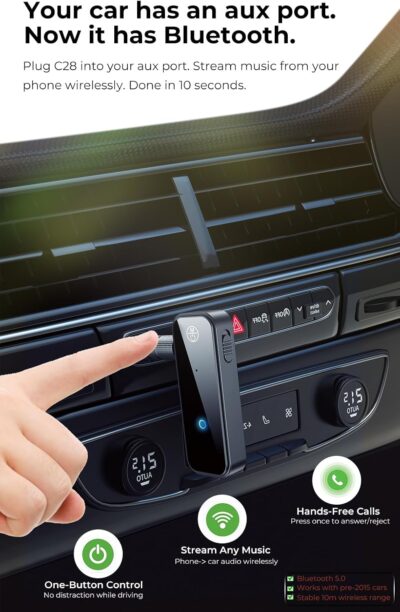 C28 Bluetooth 5.0 Transmitter Receiver, 2-in-1 Wireless 3.5mm Aux Adapter for Old Car Stereo, TV, Record Player, Headphones & Speakers – Plug & Play, No App Needed - Image 2