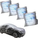 4 PCS Disposable Car Covers, 11.48Ft x 19.69Ft Clear Plastic Car Covers, Dust and Rainproof Garage Cover with Elastic Band, Universal for Most Cars (Medium)