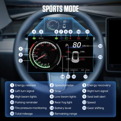 MR CARTOOL Head Up Display with 5 inch Touchscreen for Tesla Model 3/Y Car Speedometer Digital Inclinometer HUD for Tesla Accessories Model 3/Y Wired Version Transmitter - Image 7