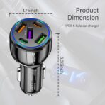 Upgraded Car Charger USB C with 5 Port,75W Cigarette Lighter Adapter with Type-C & QC 3.0 Ultra Fast Charging Port,Universal Car Charger Adapter for Navigator,Dash Cam (Black) - Image 2