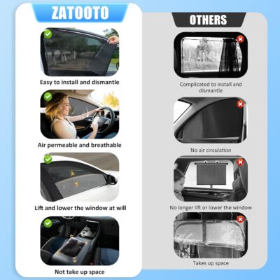 ZATOOTO Car Side Window Sun Shade 4 Pack, Window Shades for Baby Magnetic Mesh Sun Shade Protection from Heat and UV for Sleeping, Camping, Breastfeeding - Image 3