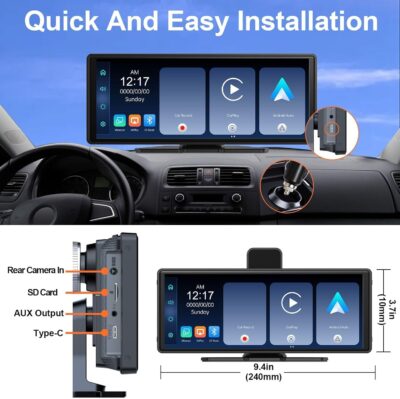 10.26" Apple Car Play Screen Compatible Android Auto GPS Navigator, Apple Carplay Screen with 1080P Backup Camera,Wireless Carplay Adapter with Bluetooth,AirPlay,AUX/FM,Google Play - Image 7
