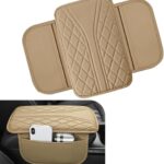 Car Center Console Cover, Leather Auto Armrest Cover with 2 Storage Bags, Universal Cars Armrest Cushion, Vehicle Interior Accessories Protector for Sedan, SUV, Truck((Beige)