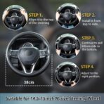 Steering Wheel Cover Black, Carbon Fiber Car Steering Wheel Covers with Coasters Universal 14.5-15 inch Leather Microfiber Breathable Anti-Slip Steering Wheel Accessories Set - Image 5