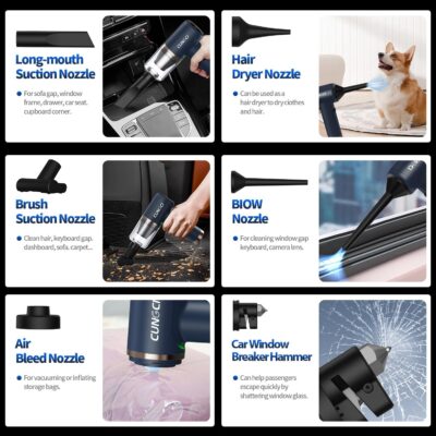 Car Vacuum Handheld Vacuum Portable Cordless, 18000Pa 5 in 1, 100W Brushless Motor, High Power Vacuum Cleaner with Window Breaker Hammer, LED Light, Multi-Nozzles for Car, Home, Pet, Office - Image 4