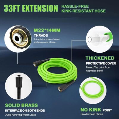 Pressure Cleaner 5000 PSI 2.8 GPM High Power Cleaners with 33ft Pressure Hose, 4 Nozzle and Foam Cannon, for Home, Cars, Fences, Patio (Green) - Image 4